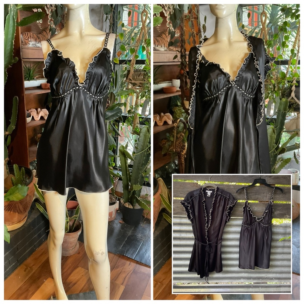 Vintage Cinema Etoile Black Babydoll & Robe Lingerie Set
